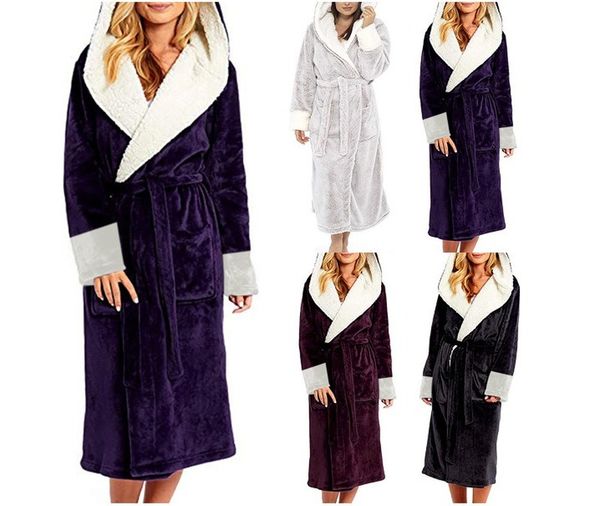 

women winter robe dress gown kimono sleepwear nightdress, Black;red