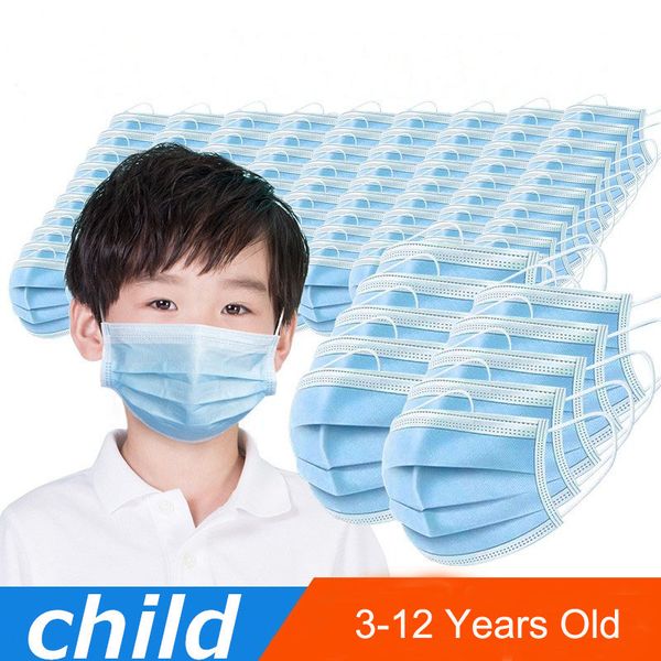 

in stock 50pcs/lot kids' size disposable face masks 3-layers non-woven soft breathable children face mask anti-dust earloop outdoor pro