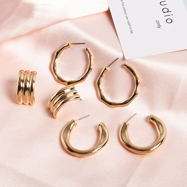 

wtltc statement c shaped hoop earrings for women simple minimalist metal earrings vintage wide hoops fashion jewelry, Golden;silver