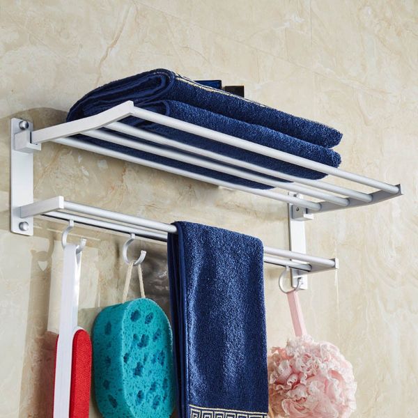 

space aluminum double towel rack with 5 hooks foldable
