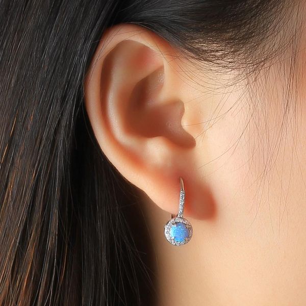 

blue opal jewelry hoop earring soild 925 sterling silver earrings for women fashion gift for party (jewelora ea102095, Golden;silver