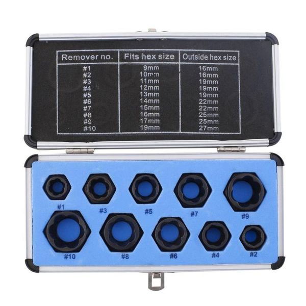 

outad 10pcs damaged bolt nut screw remover extractor removal set nut removal socket tool threading tools 9-19mm