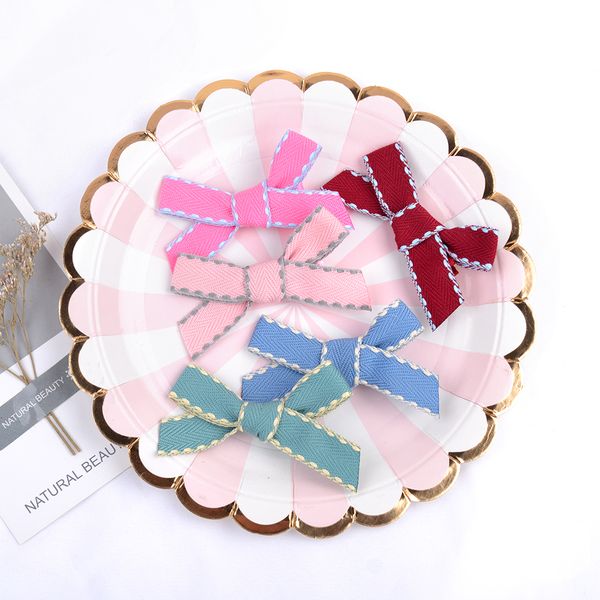 

2.7inch solid boutique hair bows with clip for baby girls handmade hair clips cute barrettes hairgrips headwear hair accessories, Slivery;white