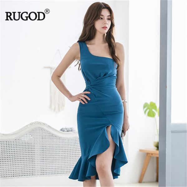 

rugod fishtail women dress side shoulder high waist vintage trumpet bodycon slim midi summer dress elegant modis kimono rope, Black;pink