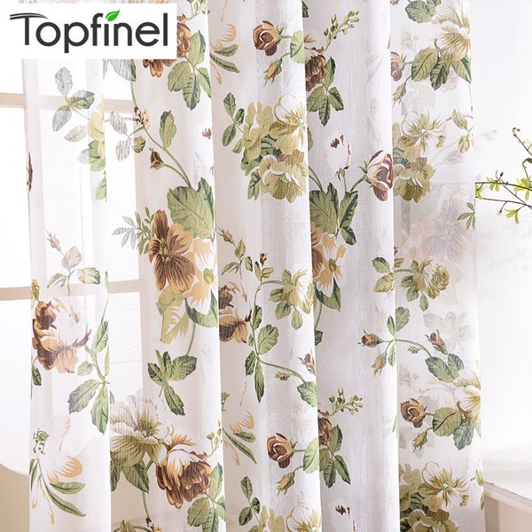 

inel flax linen floral window curtains tulle sheer curtains for living room bedroom yarn blue green flowers