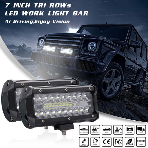 

7 inch 120w three row led work light mixed light off-road vehicle headlights waterproof 12v / 24v car truck working lights