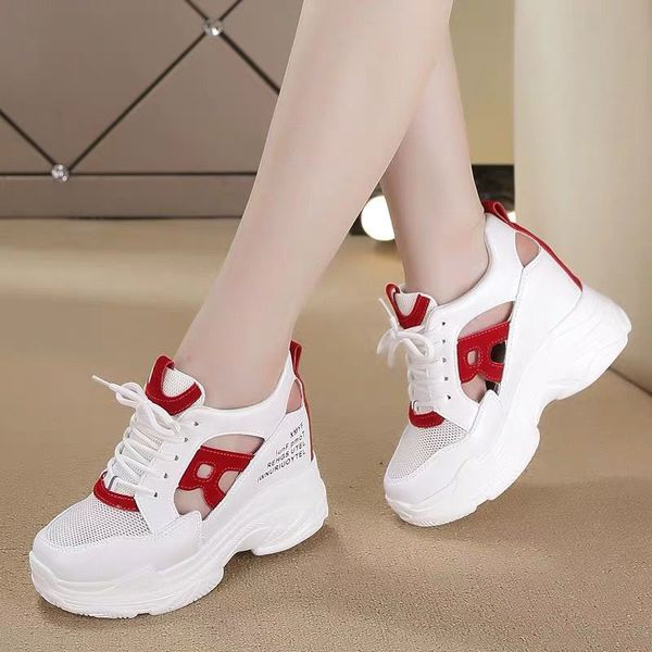 

elevator small white shoes women's 2019 summer new style network shoes hollow out breathable dad versatile casual thick bo, Black