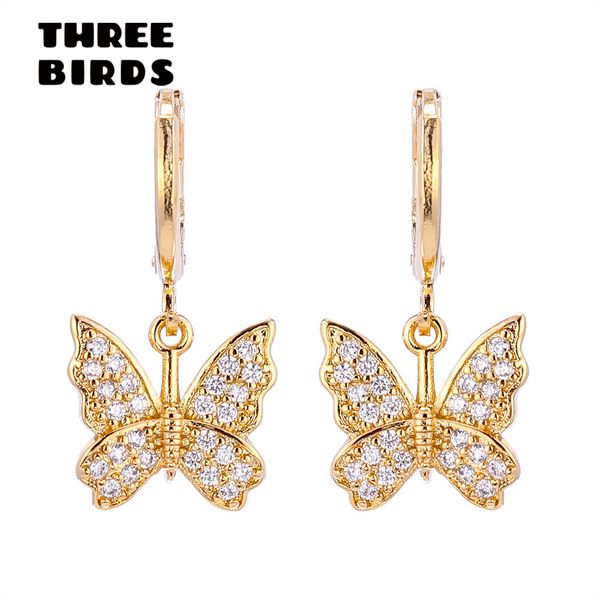 

new trendy cubic zirconia gold butterfly hoop earrings design insect earrings for women and girls fashion jewelry 2019, Golden;silver
