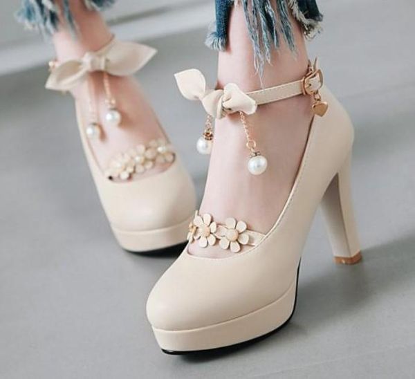 

2019 women's shoes in spring and autumn with new style high heel coarse heel round head bowknot waterproof table @6056, Black