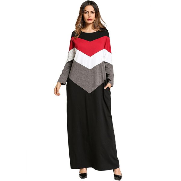 

Muslim Dress Gown Moroccan Kaftan Dubai Arabic Abaya Stripe Patchwork Islamic Clothing Bangladesh Turkey Vestidos UAE Vestido
