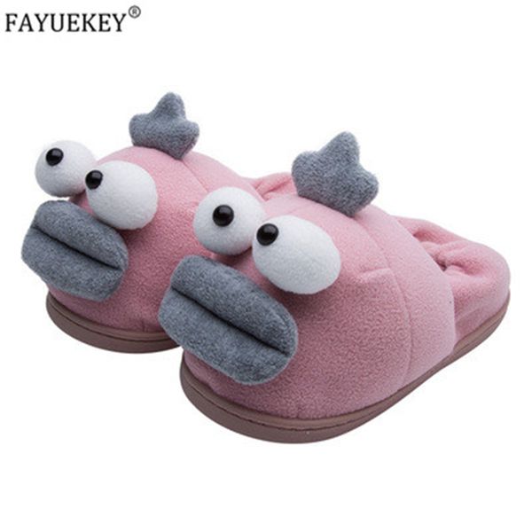 

2019 new autumn winter cotton girl slippers creative big mouth eyes funny cartoon non-slip indoor home couple women slippers, Black