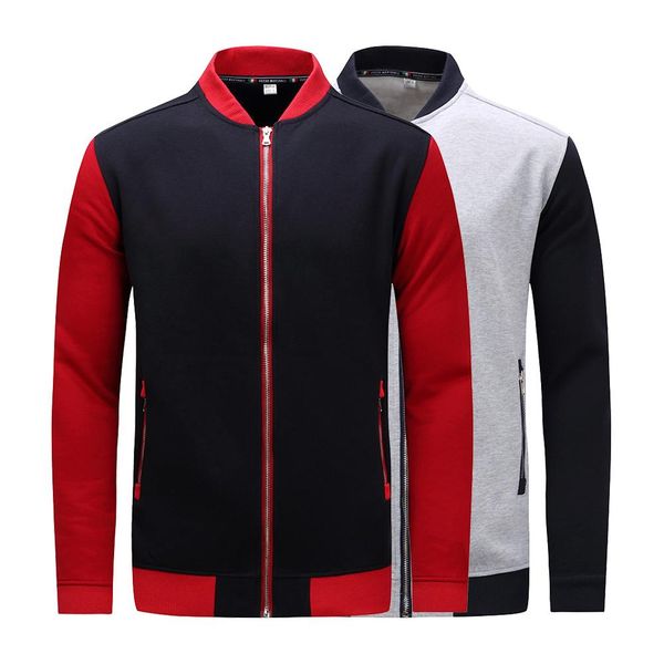 

cotton jackets men contrast color patchwork casual jacket male stand collar outerwear thick bomber baseball sweatshirt jacket, Black;brown