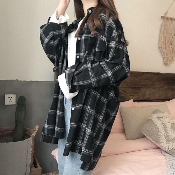 

women plaid shirts 2019 summer long sleeve kimono cardigan long shirt office lady cotton casual blouses plus size blusas, White