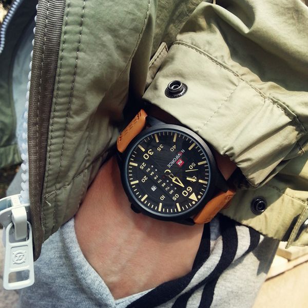 

wristwatches brand naviforce men fashion casual creative quartz wrist watch waterproof leather strap sport watches relogio masculino 202, Slivery;brown