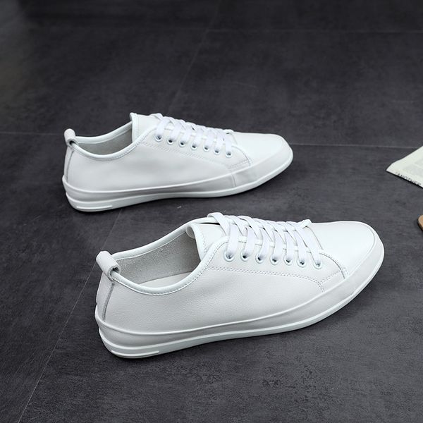 

first layer leather pure leather suit small white shoes new men's board shoes zapatos de hombre men's casual flats %, Black