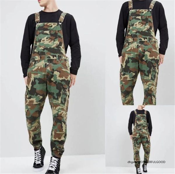

camouflage denim mens overalls designer printed jeans jumpsuits fashion slim male long pants high quality, Blue