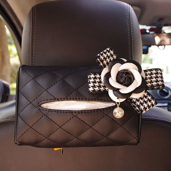 

car interior jewelry fashion camellia tissue box car chair back tissue box visor tray