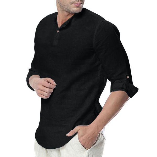 

men's shirts camisa casual three quarter shirts men baggy cotton blend solid color male blouses streetwear camisas masculina, White;black