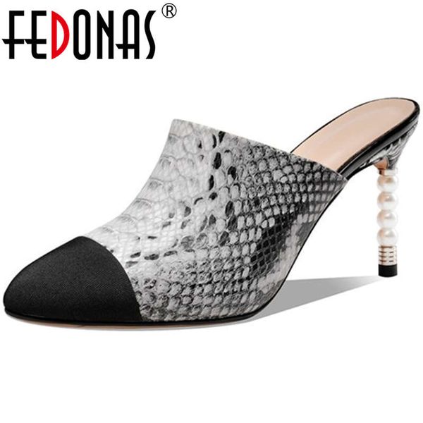 

fedonas fashion classic design women shoes for ladies genuine leather mules basic spring summer party wedding 2020 shoes woman, Black
