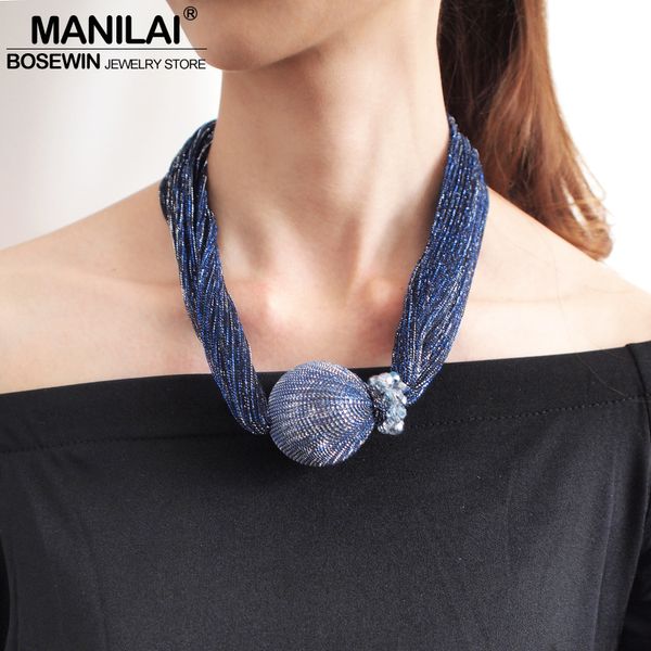 

manilai silk wrap big simulated pearl choker necklaces for women fashion jewelry crystal beads collar statement pendant necklace, Golden;silver