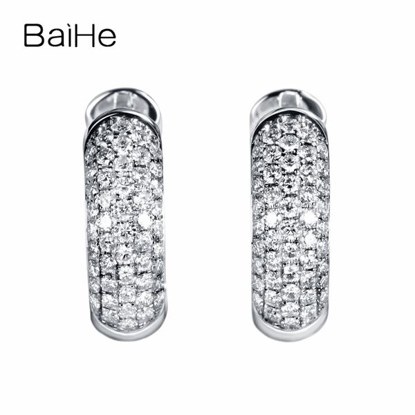

baihe solid 14k white gold 0.50ct(total) f-g/si 100% genuine natural diamonds engagement women trendy fine jewelry stud earrings, Golden;silver