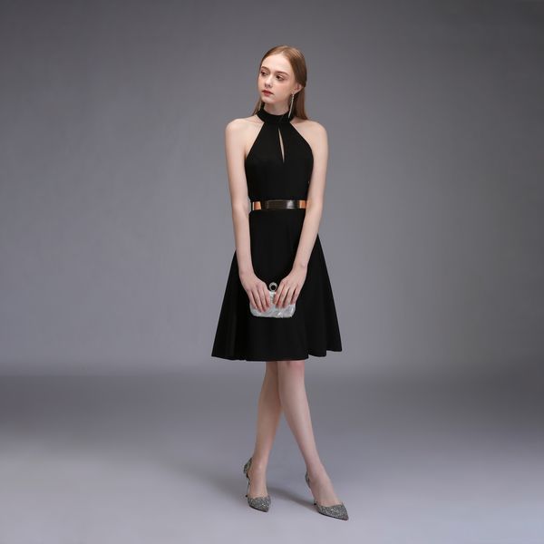 

short evening dress lace appliques backless sleeveless black stain prom dress knee leng fashion elegant evening gown, Black;red