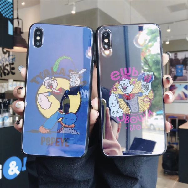 

one piece luxury phone case for iphone 6s 7 8p x xs fashion cartoon sailor with mirror glass designer phone case back cover