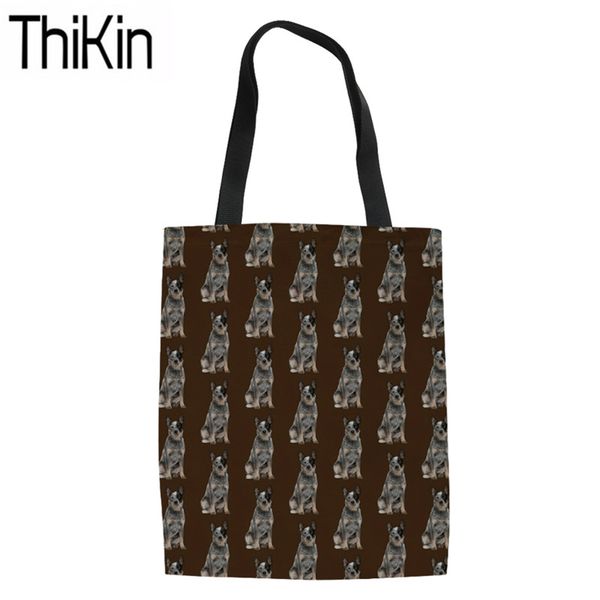 

thikin shopping bag women australian cattle dog printing canvas tote bags ladies large capacity shopper eco bag for reusable