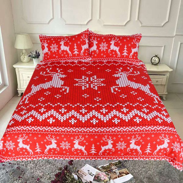 Red Christmas Bedding Set Deer Printed Duvet Cover With