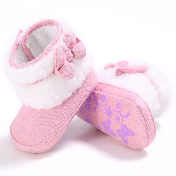 

baby winter warm shoes with bowknot fleece snow boots for baby girl toddler first walkers non-slip booties shoes for 0-1y, Black;grey