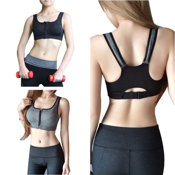 

gym clothing women yoga fitness stretch workout tank seamless bra zipper sports, White;black