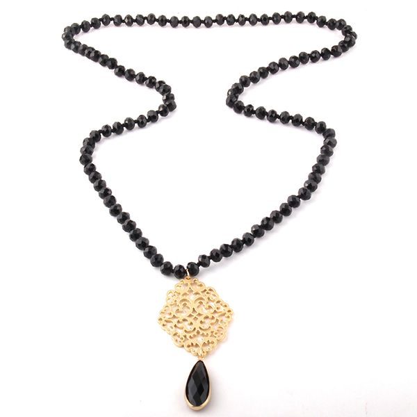 

fashion bohemian jewelry glass crystal knotted metall grid links crystal drop necklaces for women ethnic necklace, Silver