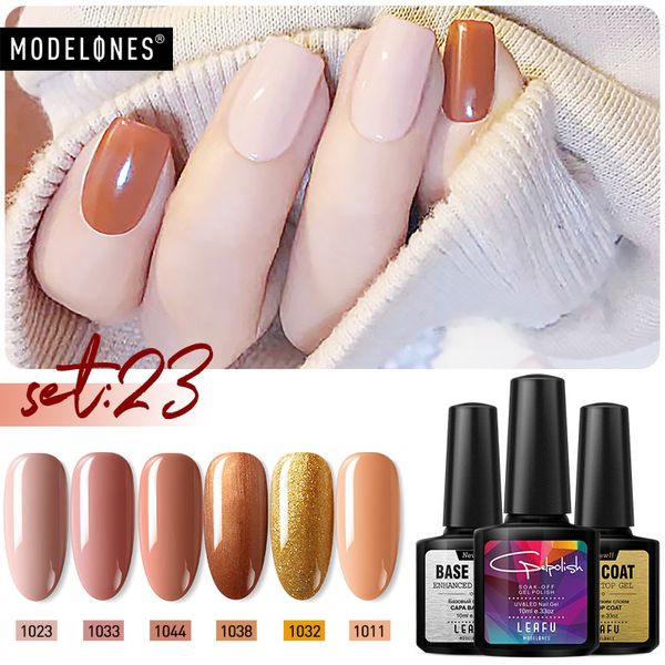 

modelones 6pcs/lot gel nail set coffee color series soak off uv/led gel lacquer semi permanent glitter color lacquer, Red;pink