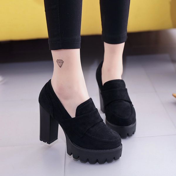

2020 thick with 10cm pumps suede high heels thick round head waterproof platform black single shoes woman thick bottom was thin t200525