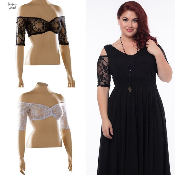 

женщины плюс размер без бретелек с плеча crop top v шеи бесшовные arm shaper с коротким рукавом кружева navel перспективная top нижнее белье, White