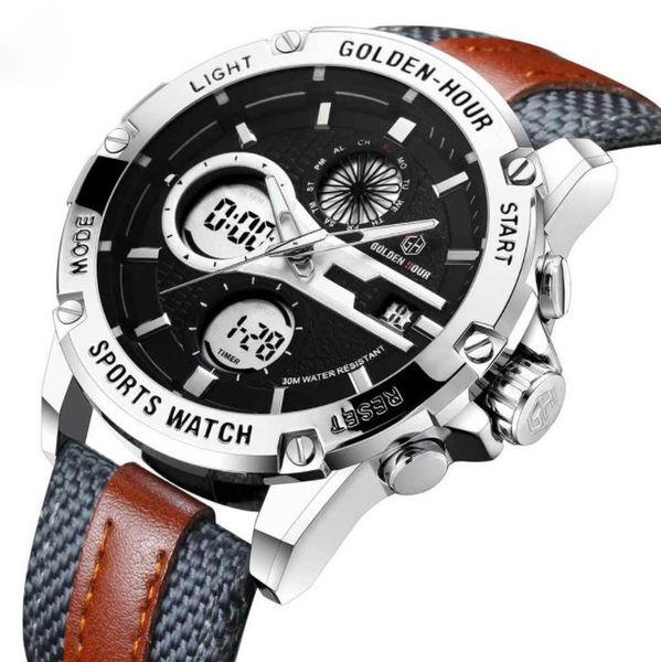 

sports waterproof electronic multi-function men's quartz watch led student watch can be customized wholesale, Slivery;brown