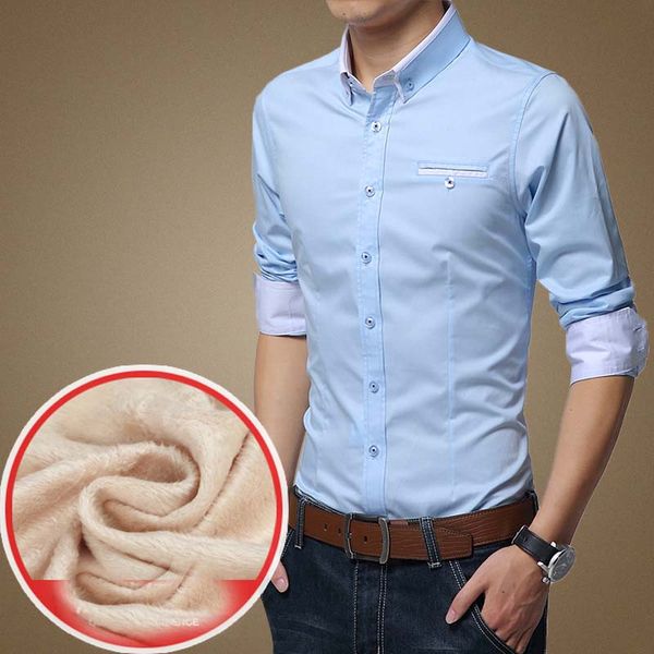 

men casual warm shirt long sleeve big sizes -5xl fashion brand slim fit winter fleece shirts men, White;black