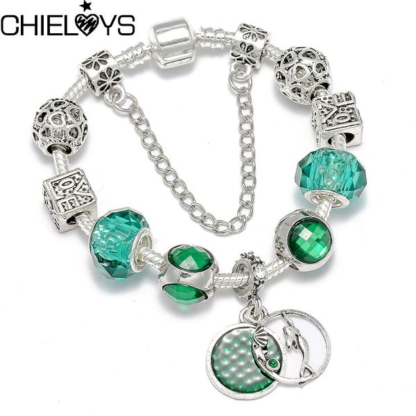 

charm bracelets chieloys antique brand bracelet & bangle for women with murano glass beads strand friendship diy jewelry, Golden;silver