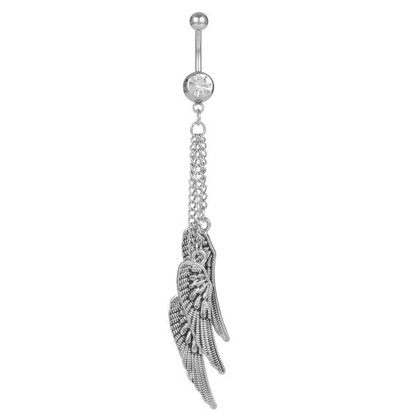 

d0936 wings belly navel button ring silver-black