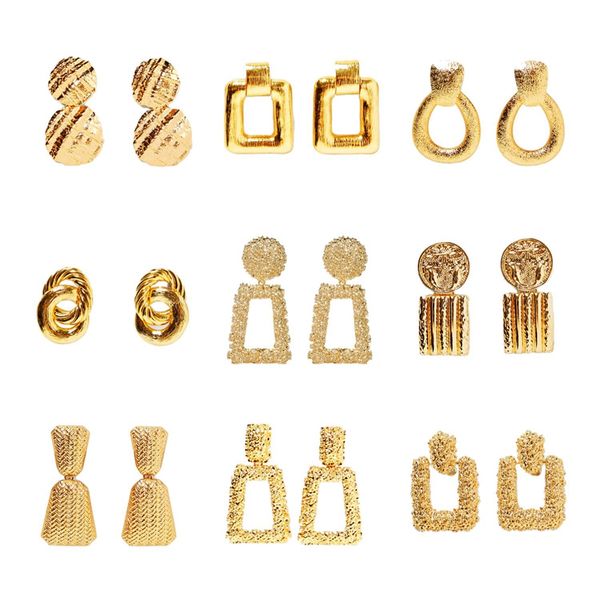 

fashion simple and popular alloy earrings 9 pairs of european and american retro earrings, Golden;silver