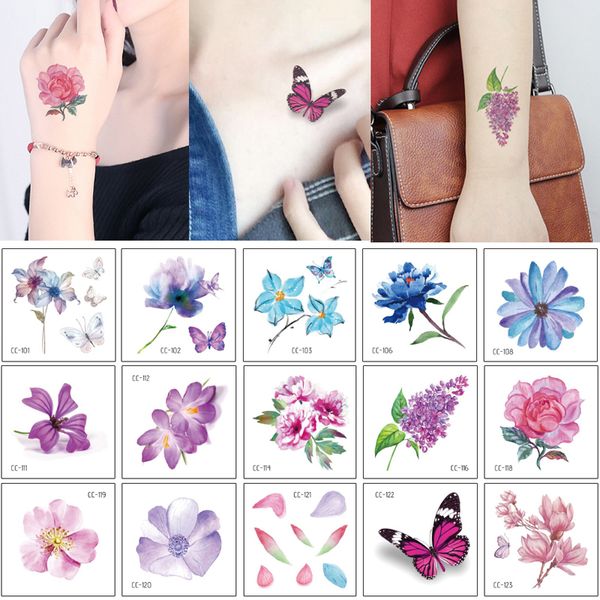 Acheter Petite Fleur Autocollant De Tatouage De Beauté Femme Enfant Mignon Lotus Papillon Rose Fleur Body Design Art Temporaire Tatouage Pour Bras