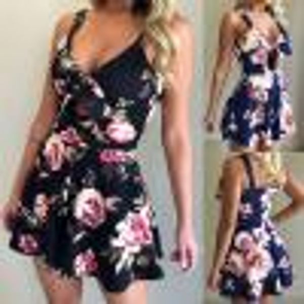 

fashion women's summer floral sleeveless v-neck bow retro jumpsuit jumpsuit shorts l0311, Black;white