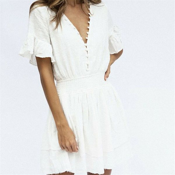 

casual dresses women boho dress v neck pearls buttons-up cocktail party holiday fashion ladies short mini clubwear sundress, Black;gray