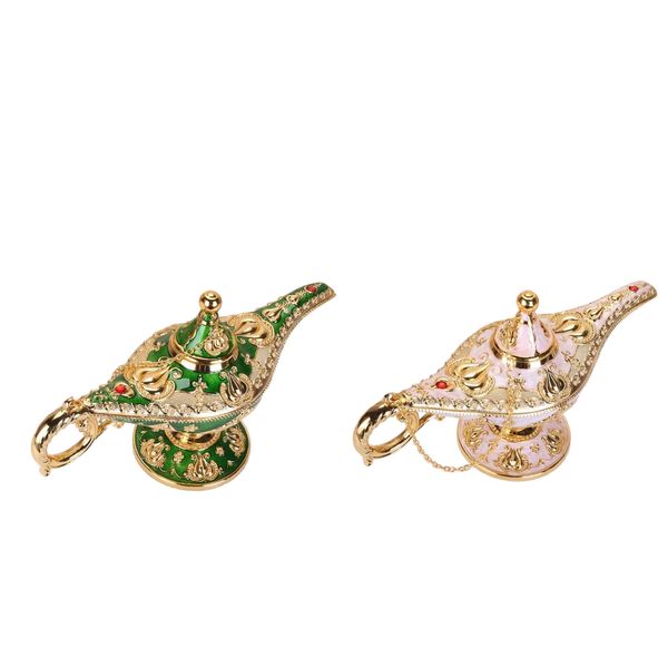 

2pieces classic aladdin lamp genie light party ornament green/golden