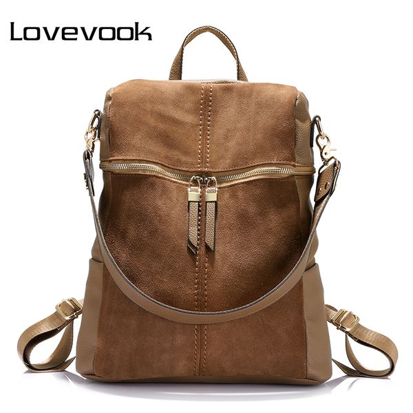 

lovevook vintage women backpack nubuck leather pu school backpacks for teenage girls large capacity shoulder bags for women 2018 mx190817