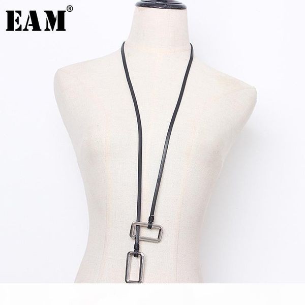

eam] 2020 new spring summer temperament metal square split joint pu leather long women necklace fashion tide all-match ju238, Silver