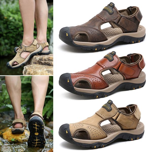 

men's sandals beach shoes closed toe breathable anti-slip casual for summer hiking po66, Black