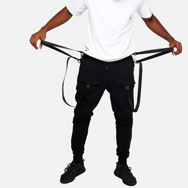 

black loose cargo pants men with straps black beige boyfriend women hip hop casual streetwear pants men's summer trousers
