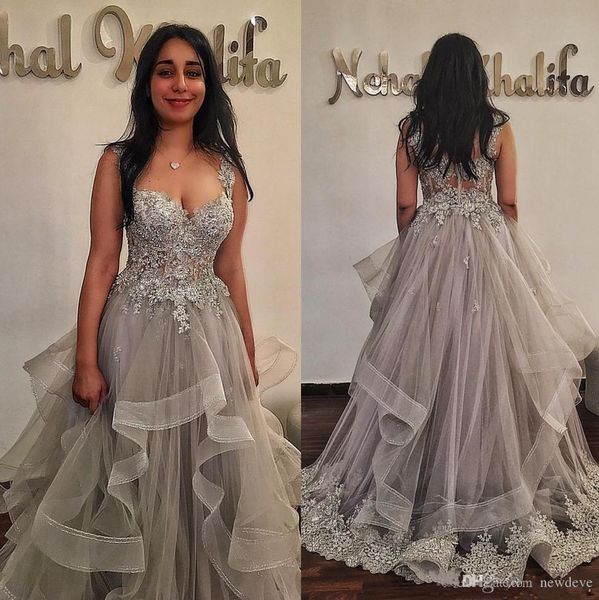 

stunning grey evening dress sweetheart neck lace appliqued tiered skirts beaded prom gowns 2019 new formal dresses party wear, Black;red