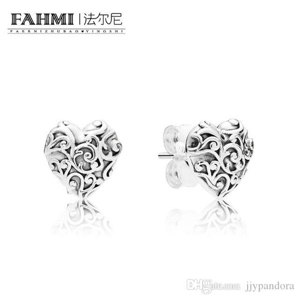 

fahmi 100% 925 sterling silver new glamorous pleasing 297693 regal hearts earring studs original jewelry women's holiday gift, Golden;silver